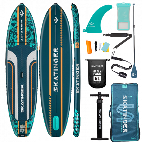SkatingerLeafy Expedition Green Allround Paddle SUP Board – Stability, Endurance & Control